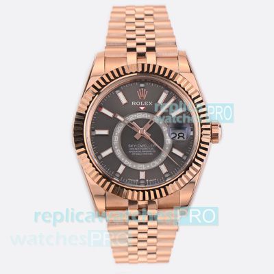 ES Factory Rolex Sky-Dweller World Timer Gray Dial Rose Gold Jubilee Swiss Replica Watch 
